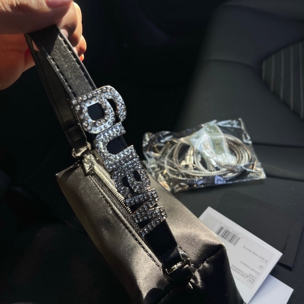 heiress satin pouch with crystal logo